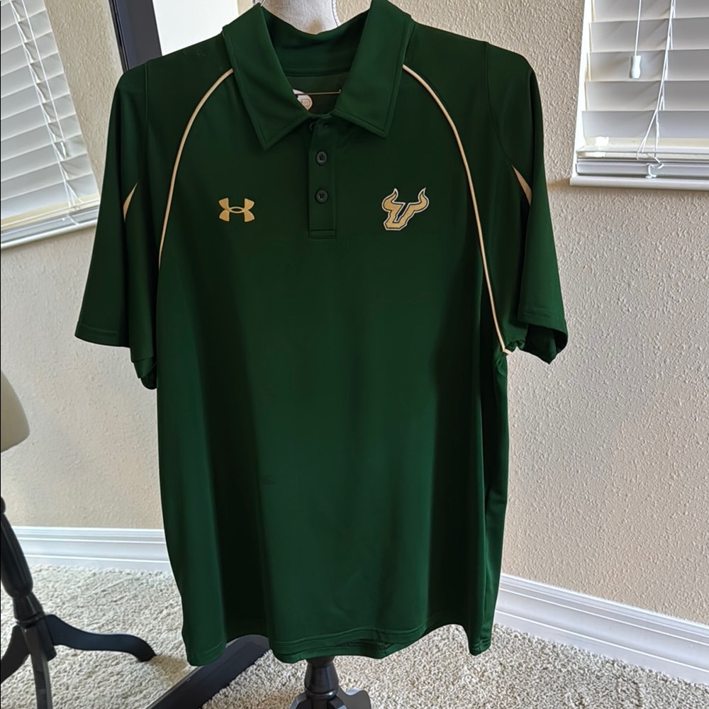 Under Armour Green Performance Polo with Gold Accents